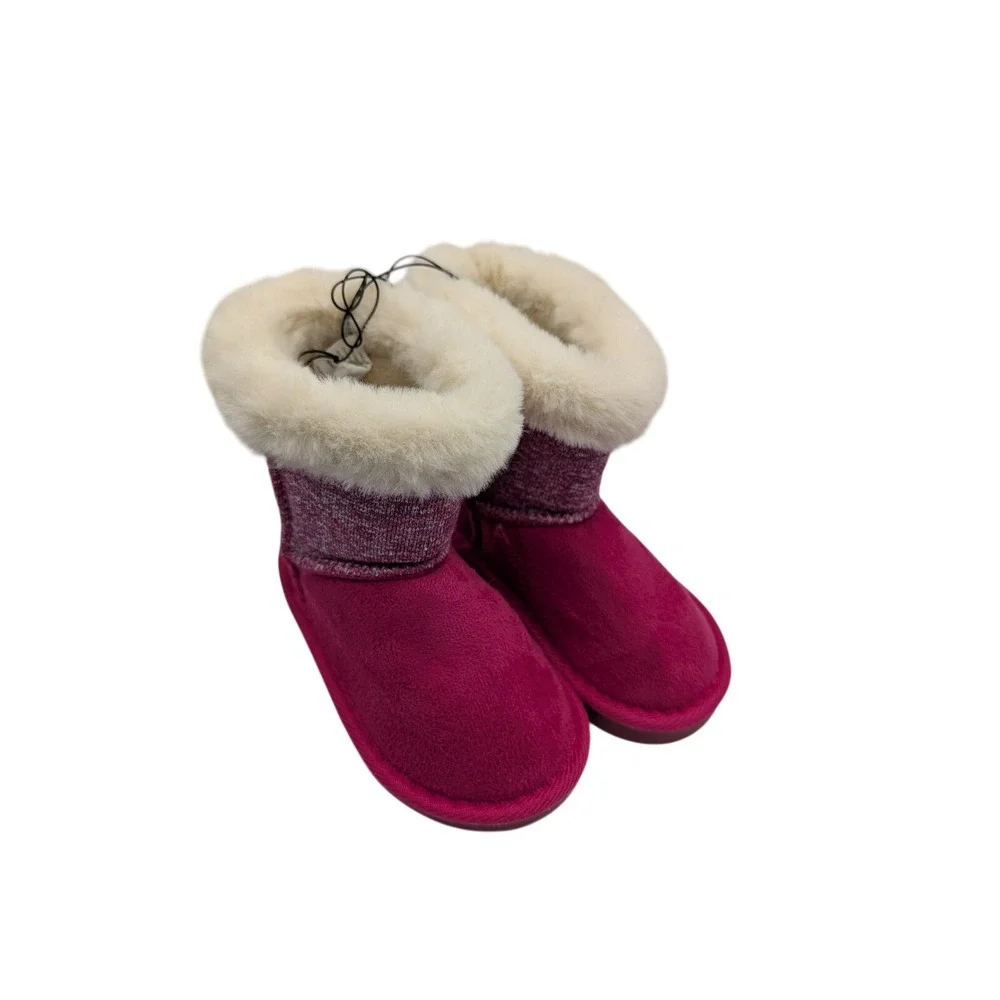 Kids Cozy Plush Fur Lined Winter Boots Pink Sparkle Cuff Light Up Size 6